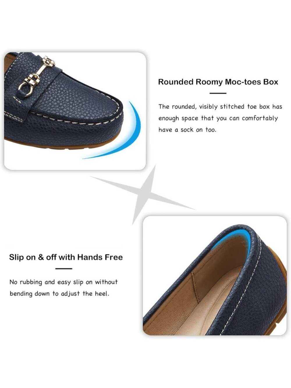 Women's Navy Comfortable & Lightweight Leather Loafers Slip-On Flats Shoes - Picture 6 of 6